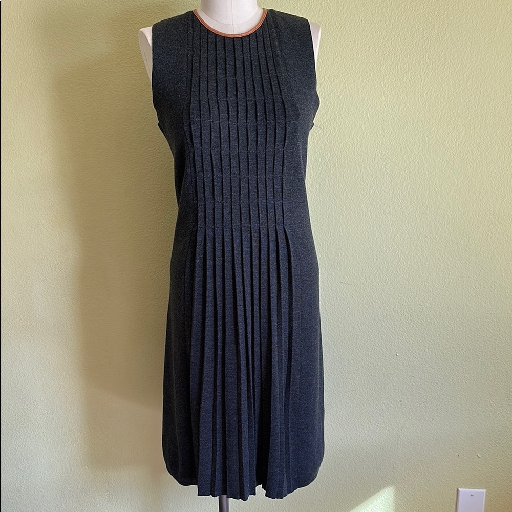 Tory Burch Gray Ribbed Sheath Midi Dress Work